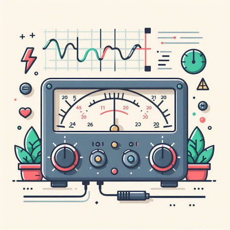 Flat design vector illustration concept of electric meter for measuring voltage.のイラスト素材