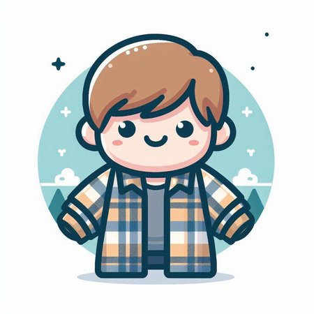 Cute boy wearing plaid shirt. Flat style vector illustration.のイラスト素材