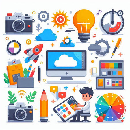 Flat design modern vector illustration concept of creative process, business development, creative process, brainstorming and planning.のイラスト素材