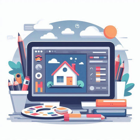 Flat design modern vector illustration concept of online education and home schooling.のイラスト素材