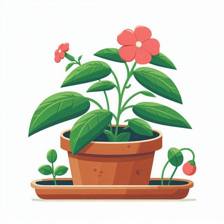 Flowerpot with flowers. Vector illustration in flat cartoon style.のイラスト素材