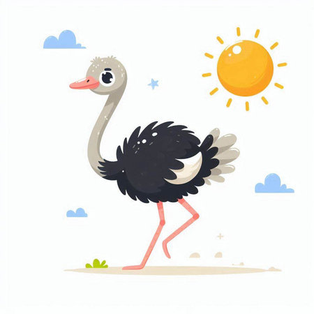 Ostrich vector illustration. Cute cartoon ostrich character.のイラスト素材