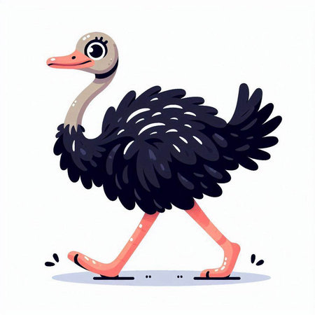Ostrich walking on a white background. Cartoon vector illustration.のイラスト素材