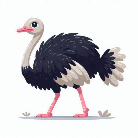 Ostrich isolated on white background. Cute cartoon character. Vector illustration.のイラスト素材