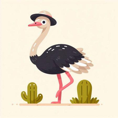 Ostrich vector illustration. Cute cartoon character in flat style.のイラスト素材