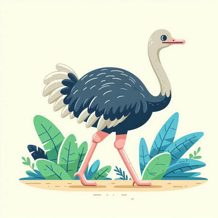 Ostrich flat vector illustration. Cute ostrich cartoon character.のイラスト素材