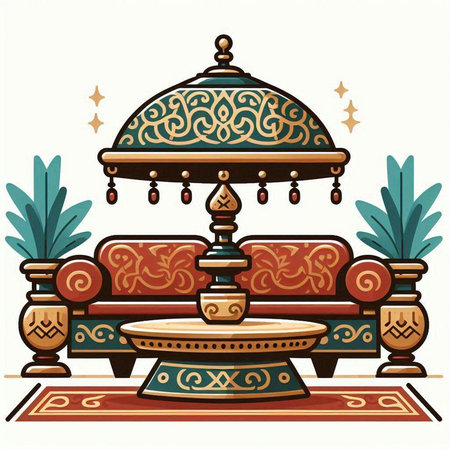 Sofa with oriental ornaments. Vector illustration.のイラスト素材