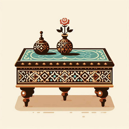 Vintage table with oriental ornaments. Vector illustration.のイラスト素材