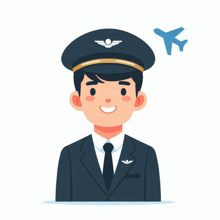 Pilot in uniform. Vector illustration in cartoon style on white background.のイラスト素材