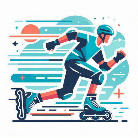Roller skating. Vector illustration in flat style. Design element for banner, poster or print.のイラスト素材