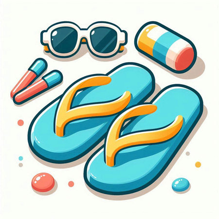 Illustration of a Summer Time Icon with Sunglasses and Flip Flopsのイラスト素材