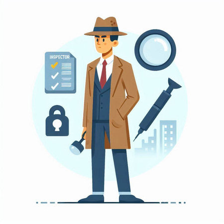 Vector illustration of detective with magnifying glass, magnifying glass and spyglass.のイラスト素材