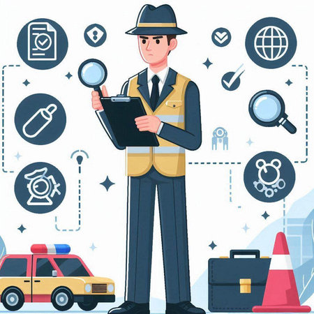 Police officer with documents. Vector illustration in flat cartoon style isolated on white background.のイラスト素材