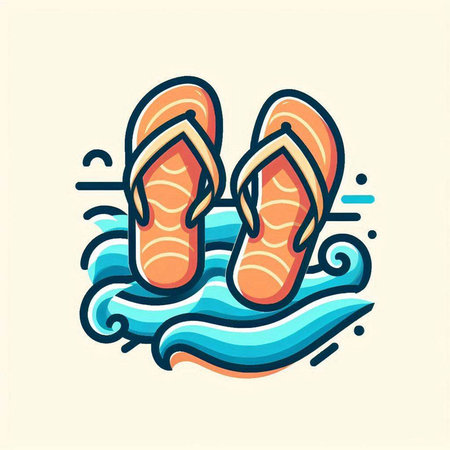 Flip flops. Vector illustration of flip flops on the water.のイラスト素材