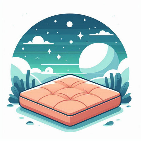 Vector illustration of a mattress on the background of the night sky.のイラスト素材