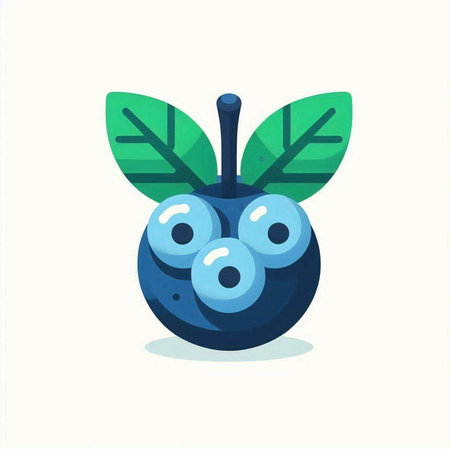 Blueberry fruit with green leaves. Vector illustration in flat style.のイラスト素材