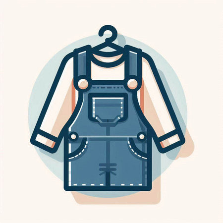 Denim overalls on a hanger. Vector illustration in flat styleのイラスト素材