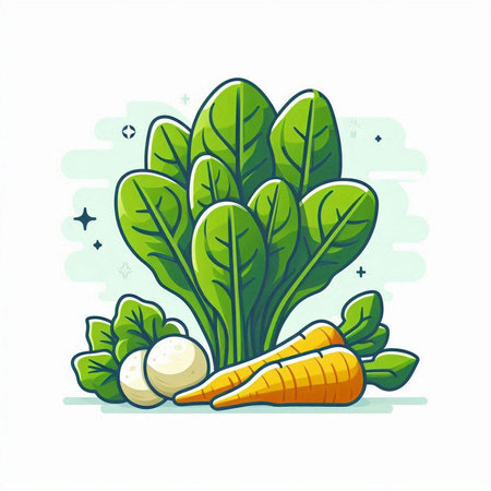 Vegetables icon. Cabbage, carrot, onion, radish, parsley. Vector illustrationのイラスト素材