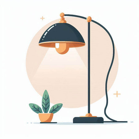 Lamp and potted plant. Vector illustration in flat style.のイラスト素材