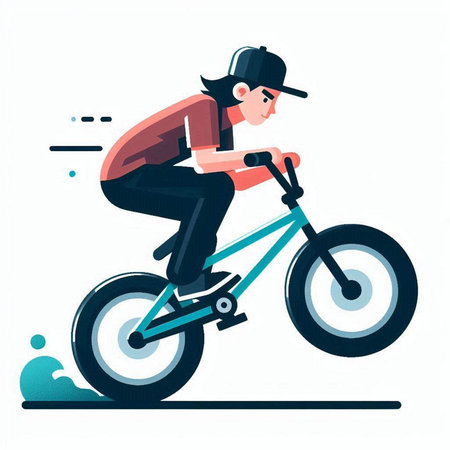 Cyclist riding a bicycle. Vector illustration in flat style.のイラスト素材