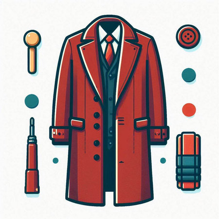 Men's coat and accessories. Vector illustration of men's coat.のイラスト素材