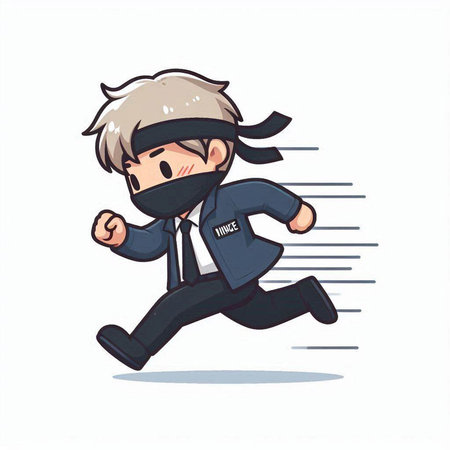 japanese ninja running vector illustration isolated on a white background.のイラスト素材