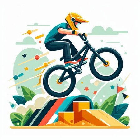 Bmx rider jumping from ramp. Extreme sport. Vector illustration.のイラスト素材
