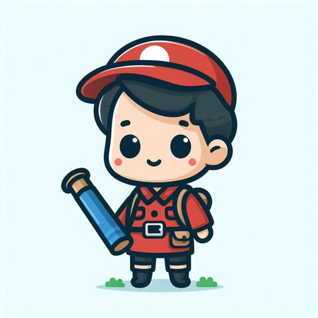 Cute Kid Boy Carrying Paper Scroll Vector Cartoon Character Illustrationのイラスト素材