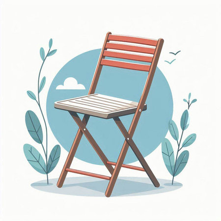 Illustration of a wooden deck chair in the garden. Vector illustration.のイラスト素材