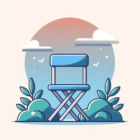Illustration of director chair in the park. Vector illustration in flat style.のイラスト素材