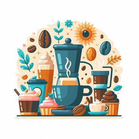 Coffee time flat vector illustration. Coffee break, coffee time concept.のイラスト素材