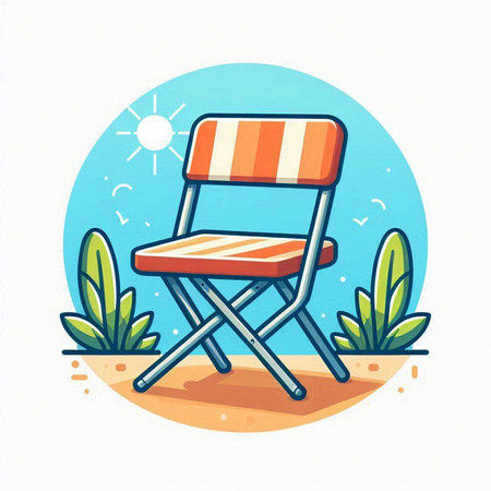 Vector illustration of beach chair in flat cartoon style on white background.のイラスト素材