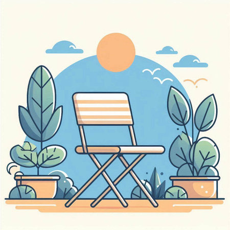 Illustration of a deck chair in the garden. Vector illustration.のイラスト素材