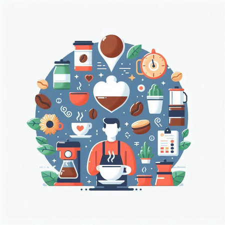 Coffee time concept. Vector illustration in flat design style.のイラスト素材