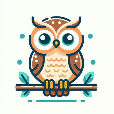 Cute owl sitting on a branch. Vector illustration in flat style.のイラスト素材