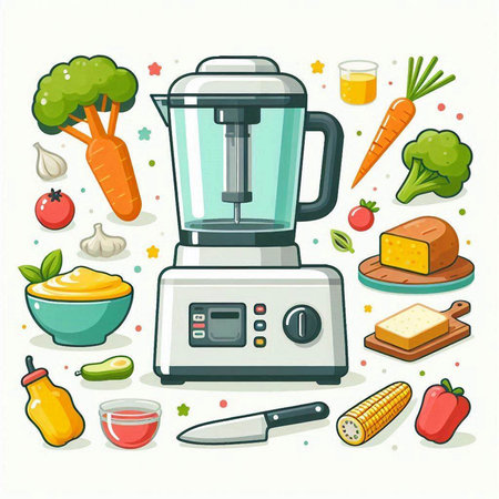 Illustration of a blender with ingredients for making smoothies. Vector illustration.のイラスト素材