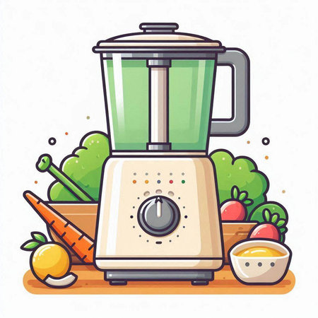 Illustration of a juicer with vegetables on a white background.のイラスト素材