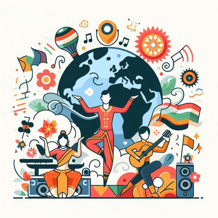 Music festival concept. Vector illustration in line art style. World music day.のイラスト素材