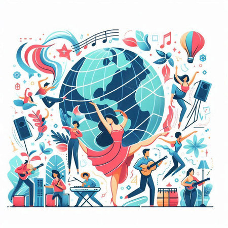 International Music Festival. Vector illustration in flat cartoon style with people.のイラスト素材