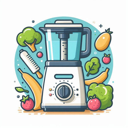 Fruit and vegetable blender. Vector illustration in flat cartoon style.のイラスト素材