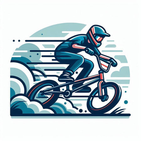Mountain biker in helmet riding a bicycle. Vector illustration.のイラスト素材