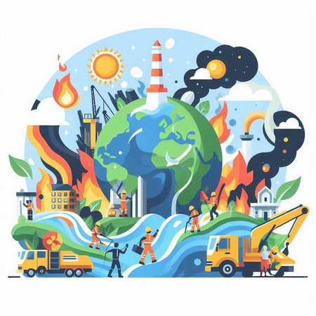 Flat design vector illustration concept of environmental pollution. Global warming and climate change.のイラスト素材