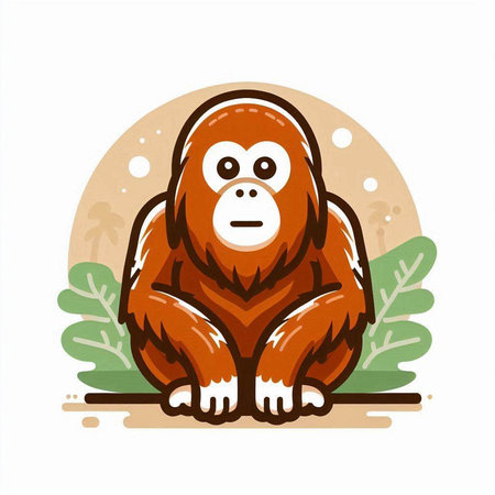 Illustration of a cute orangutan sitting on the ground.のイラスト素材