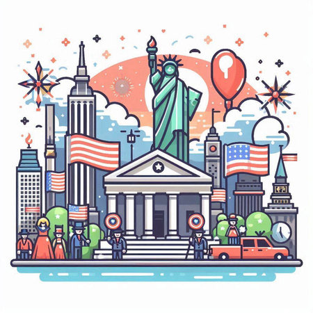 New York USA United States of America famous landmarks. Vector illustration.のイラスト素材