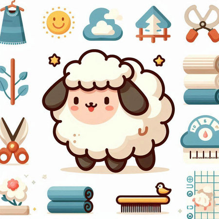 Cute sheep cartoon set. Vector illustration of cute sheep character.のイラスト素材