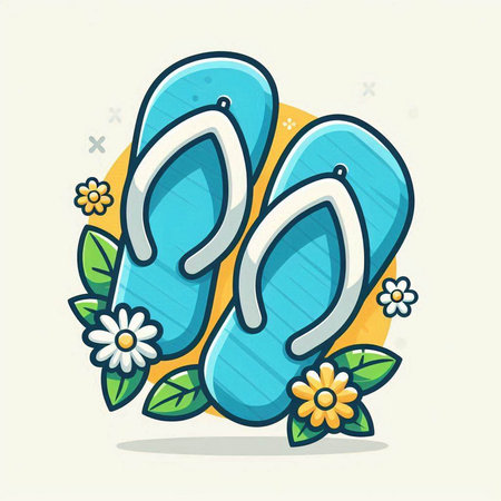 Vector illustration of flip flops icon with flowers. Flat design.のイラスト素材