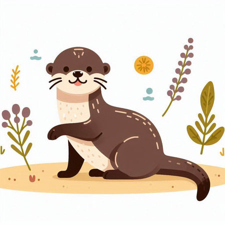 Cute cartoon otter on the beach. Vector illustration in a flat style.のイラスト素材