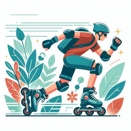 Roller skates in the park. Vector illustration in flat styleのイラスト素材