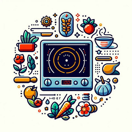 Flat line design vector illustration concept of cooking, healthy food.のイラスト素材