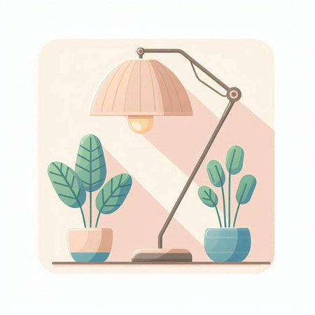 Lamp and potted plants. Vector illustration in flat style.のイラスト素材